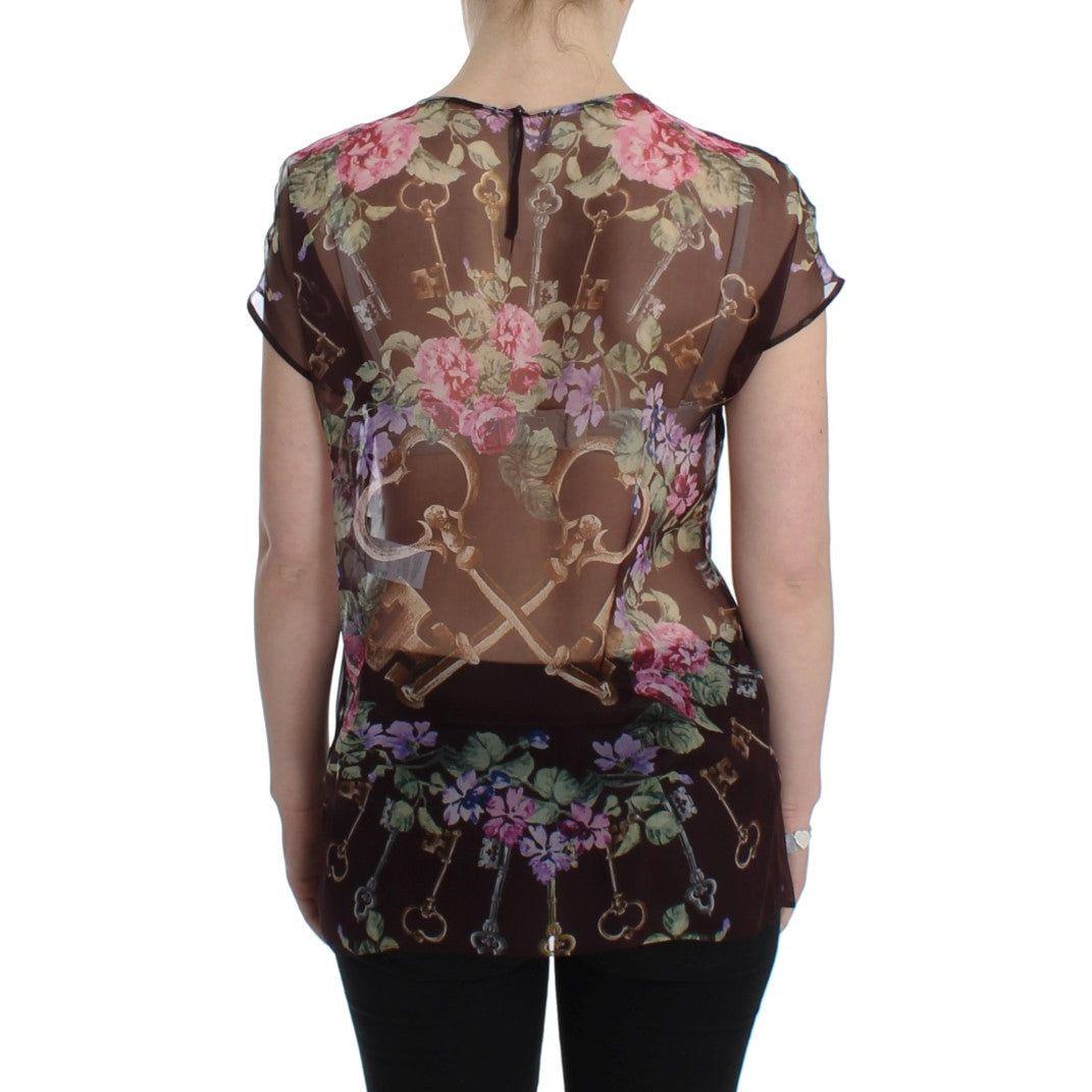 Dolce & Gabbana Elegant Floral Silk Blouse with Cap Sleeves Dolce & Gabbana