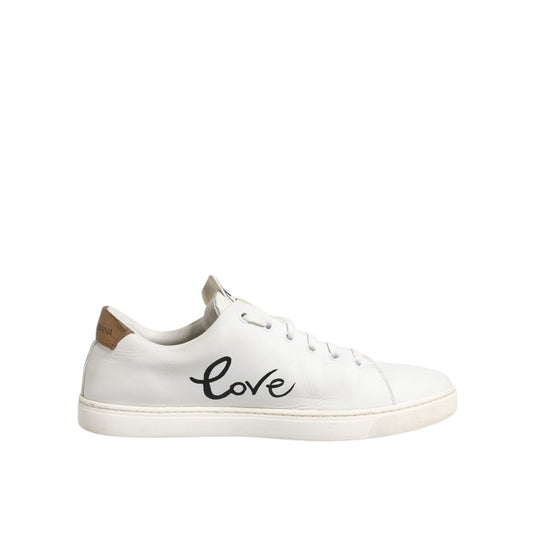 Dolce & Gabbana White Leather Heart Embellished Sneakers Shoes