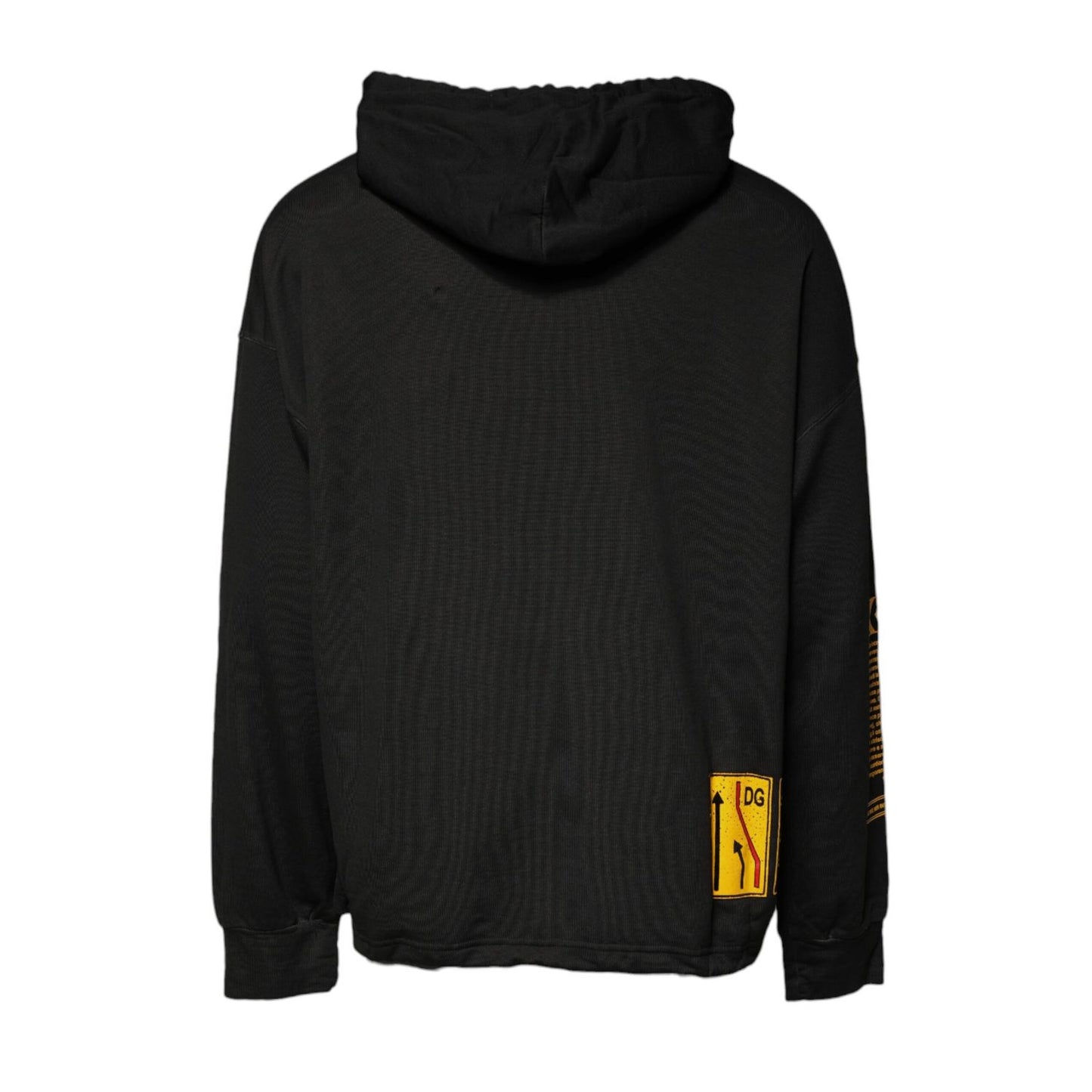 Dolce & Gabbana Black Cotton Hooded DG Shield Pullover Sweater