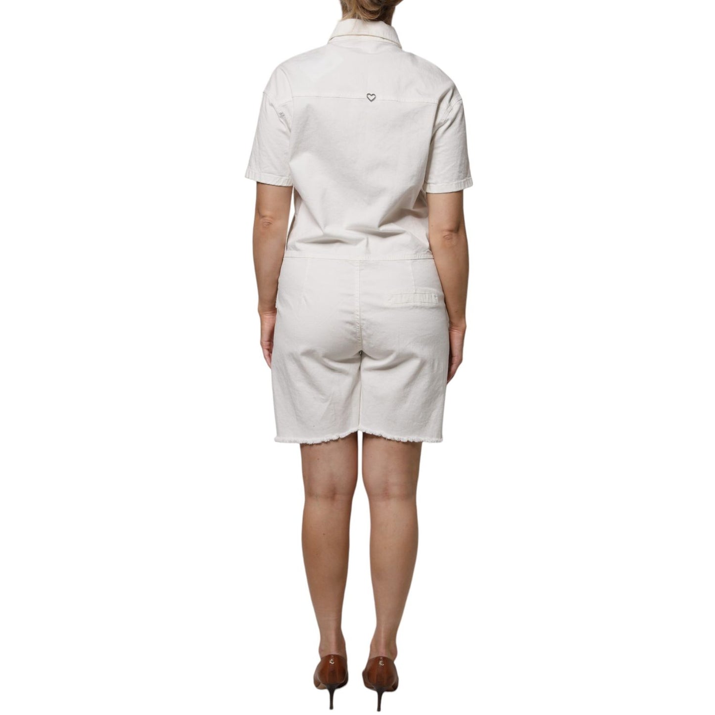 Please White Cotton Short Sleeves Button Down Romper Dress Please