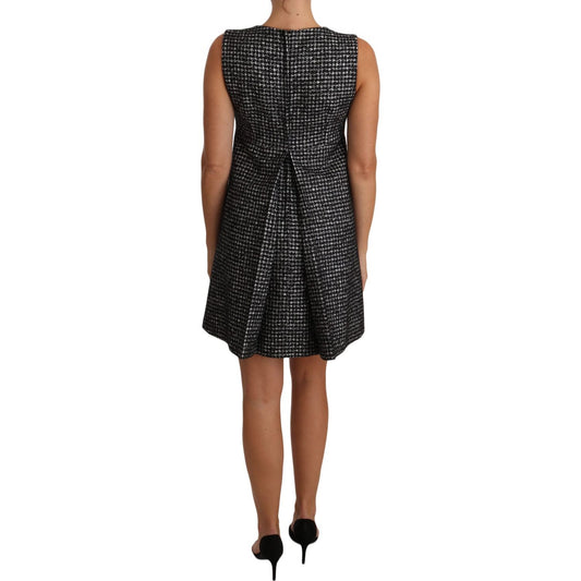 Houndstooth Floral Appliqué Shift Dress