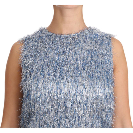 Elegant Light Blue Fringe Shift Dress