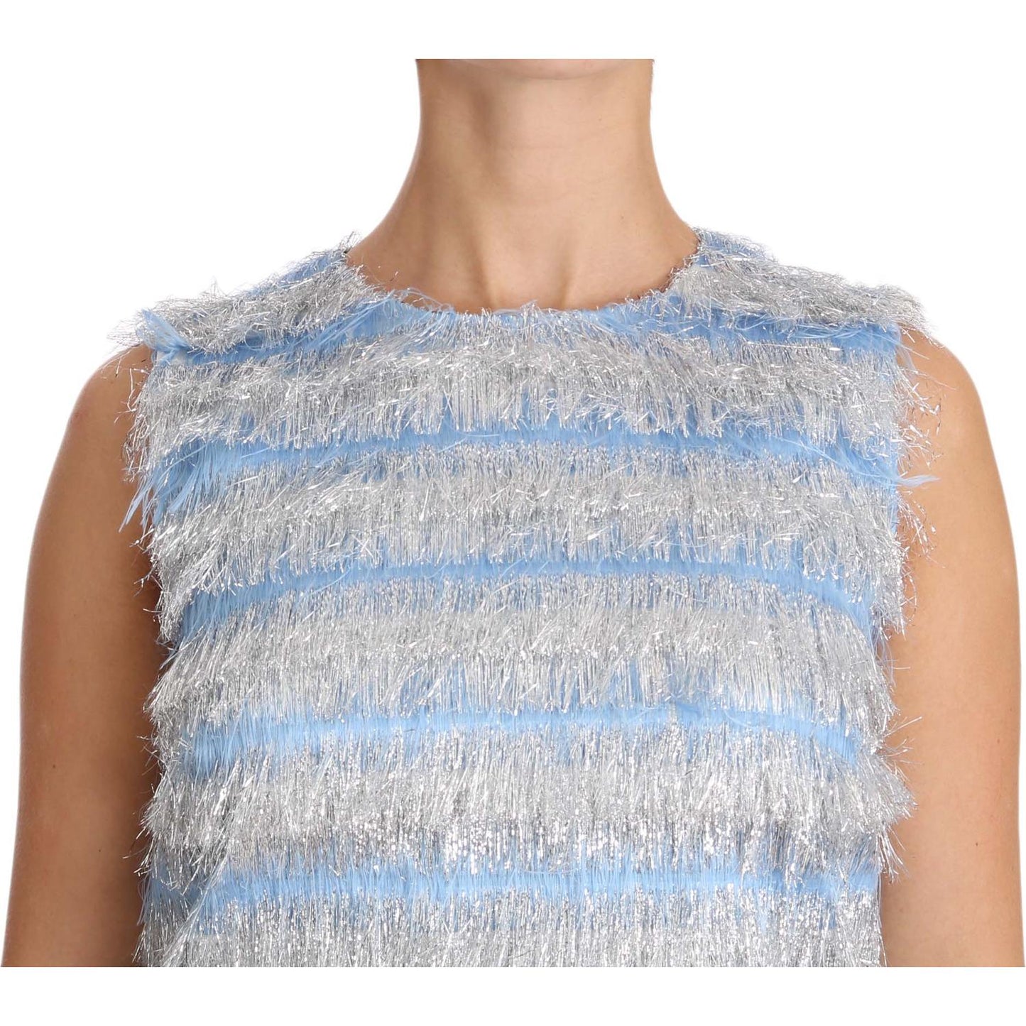 Dolce & Gabbana Elegant Light Blue Fringe Shift Dress Dolce & Gabbana