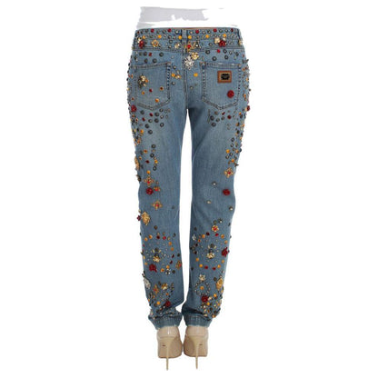 Dolce & Gabbana Crystal Roses Heart Embellished Jeans