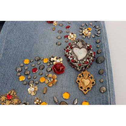 Dolce & Gabbana Crystal Roses Heart Embellished Jeans