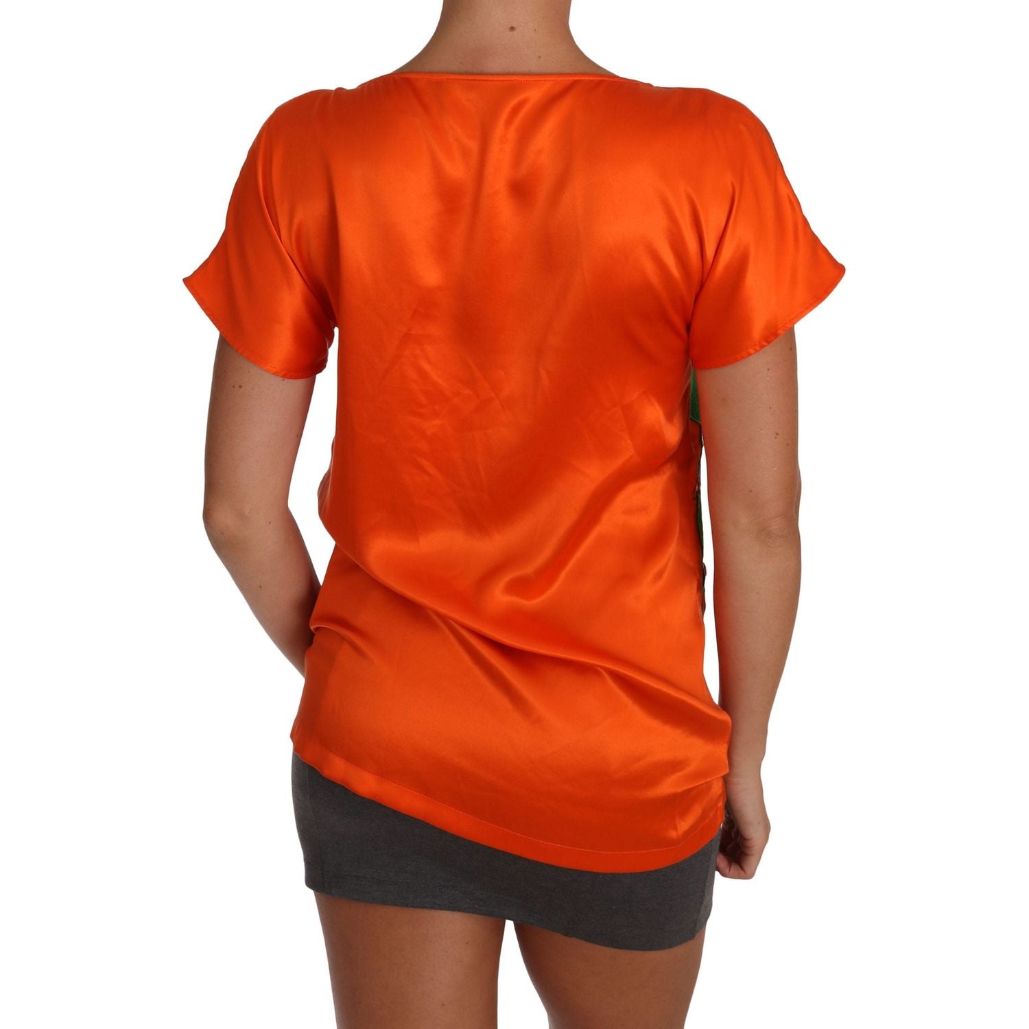 Dolce & Gabbana Silk Orange Lemon Crystal T-shirt Top
