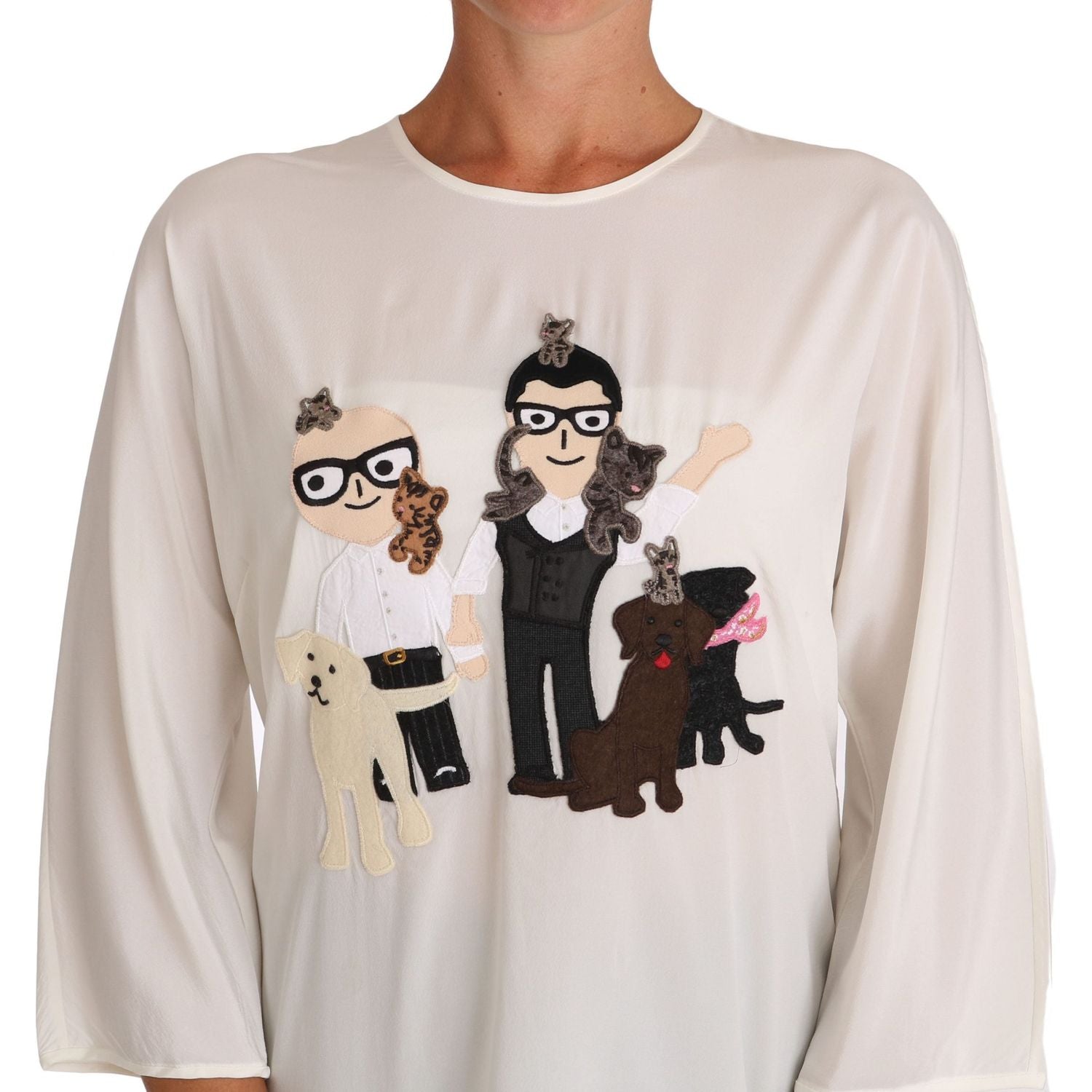 Dolce & Gabbana White Silk #dgfamily Blouse T-shirt