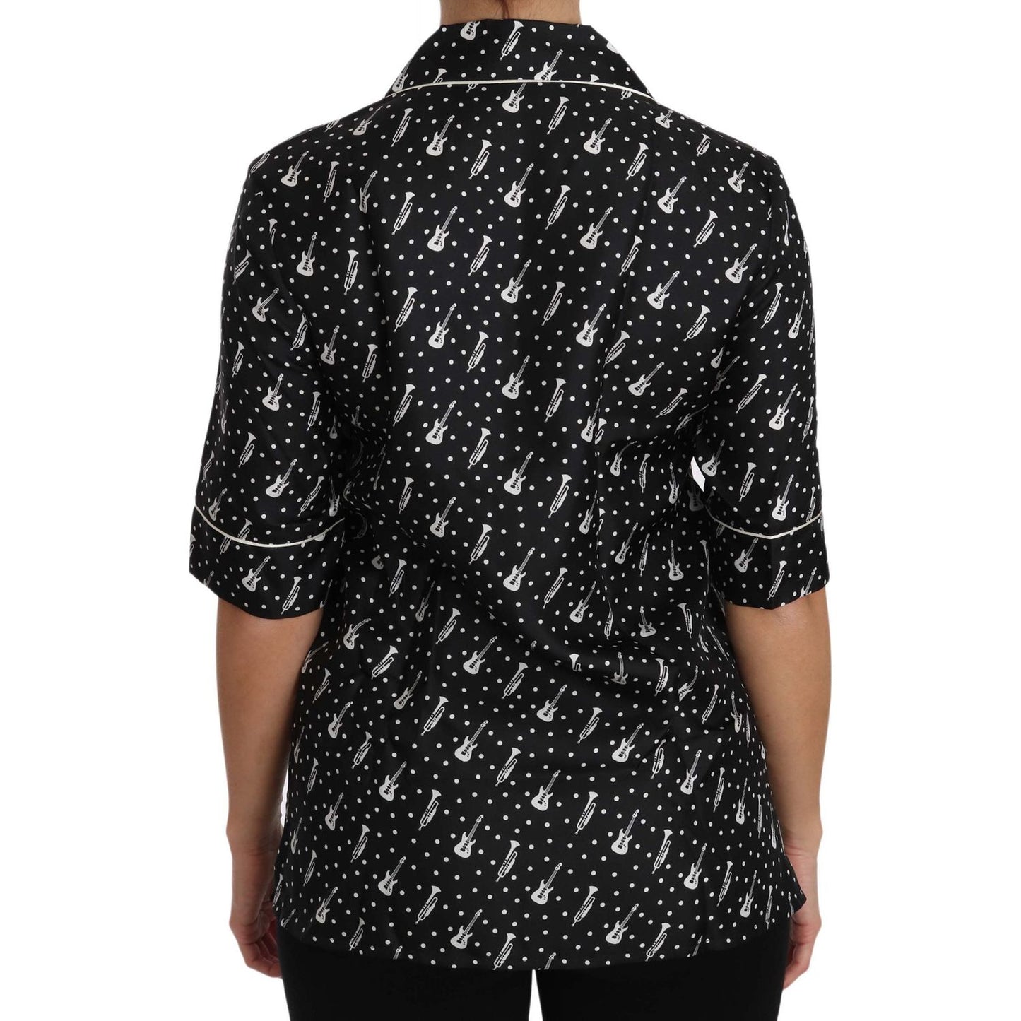 Dolce & Gabbana Silk Guitar Trumpet Print Polo Top Dolce & Gabbana