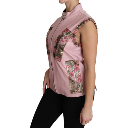 Dolce & Gabbana Pink Zippered Lamb Sleeveless Vest Leather Jacket