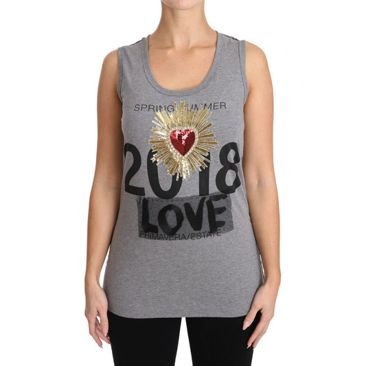 Dolce & Gabbana Sequined Heart Tank Top in Gray Dolce & Gabbana