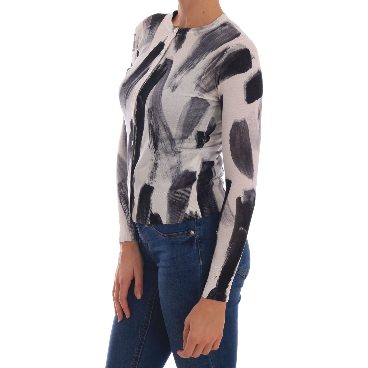 Dolce & Gabbana Cardigan Lightweight Silk Paint Stroke Sweater