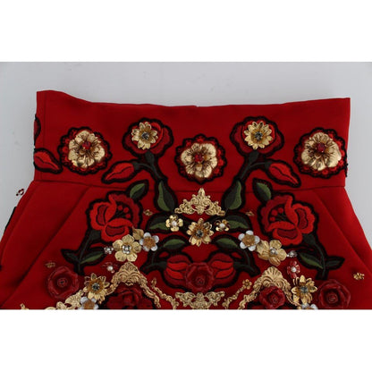 Dolce & Gabbana Red Silk Crystal Roses Shorts