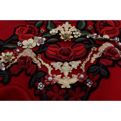 Dolce & Gabbana Red Silk Crystal Roses Shorts