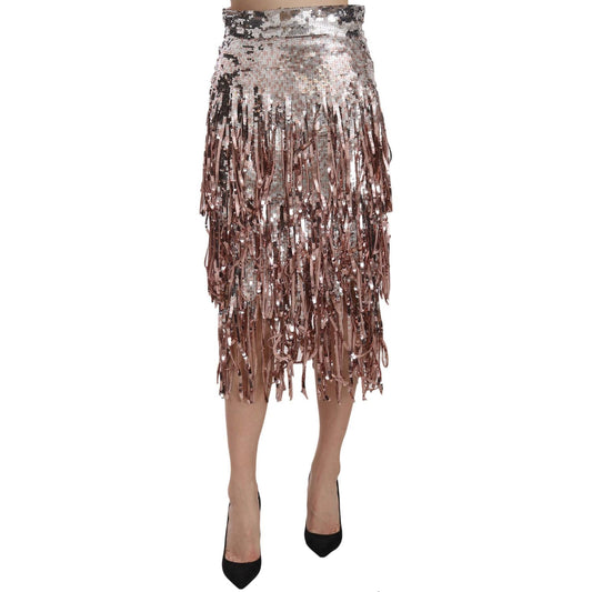 Metallic Sequin Tulle High-Waist Midi Skirt