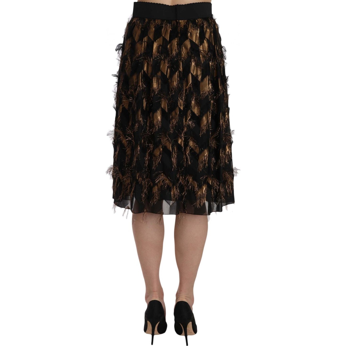 Dolce & Gabbana Elegant Gold Black Silk Blend High Waist Skirt Dolce & Gabbana