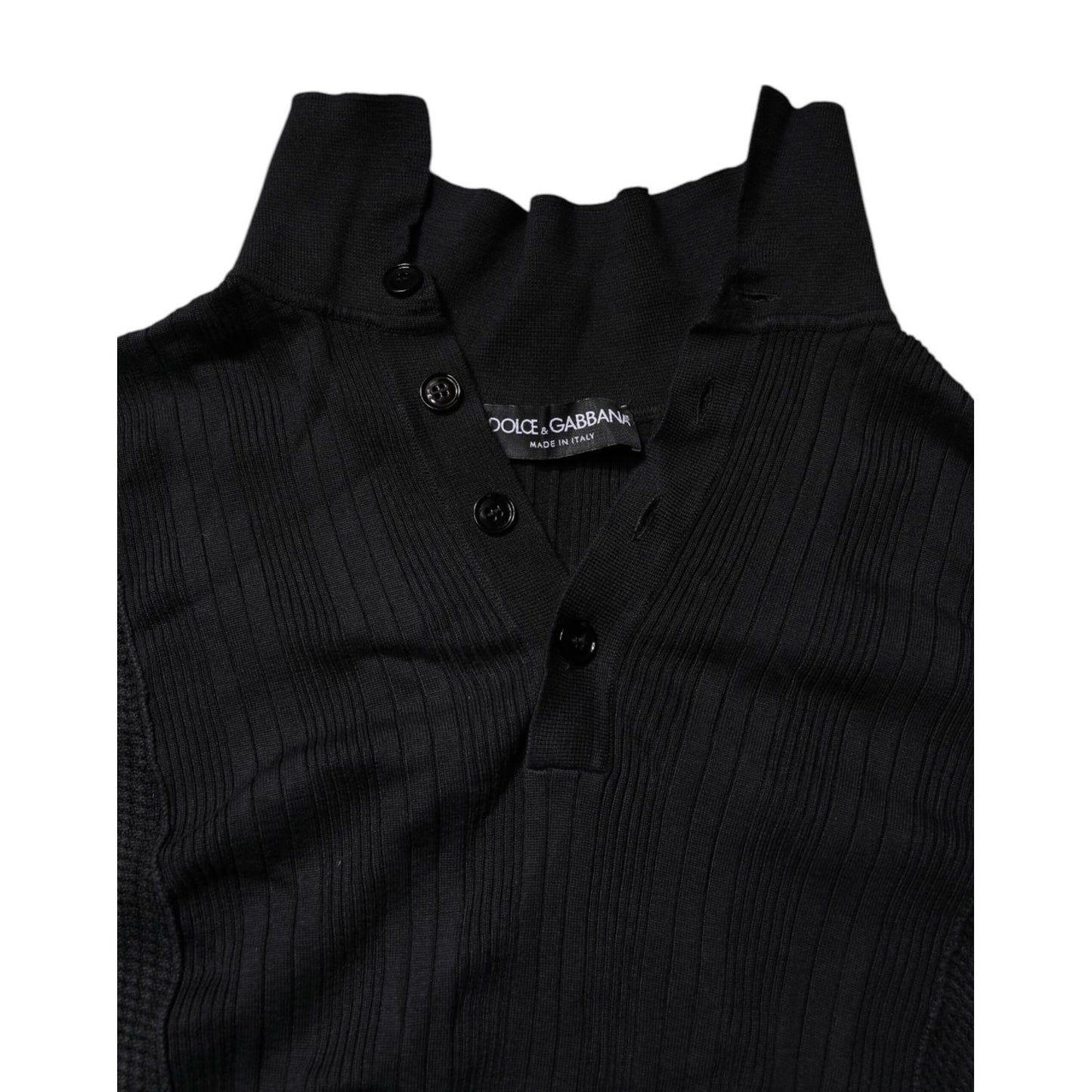 Dolce & Gabbana Black Heraldic Silk Buttoned Pullover Sweater