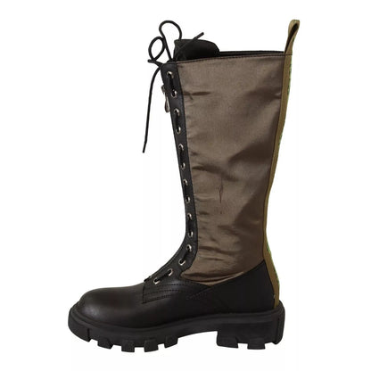 Gaelle Black Green High Combat Boots Lace Up Military Shoes Gaelle