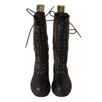 Gaelle Black Green High Combat Boots Lace Up Military Shoes Gaelle