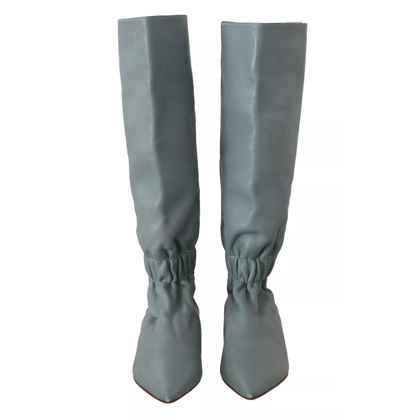 Valentino Blue Leather Elastic Flats Pull On Knee High Boots Shoes Valentino