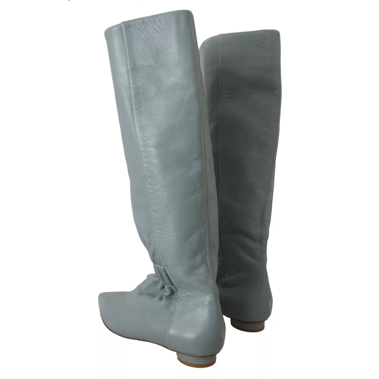 Valentino Blue Leather Elastic Flats Pull On Knee High Boots Shoes Valentino