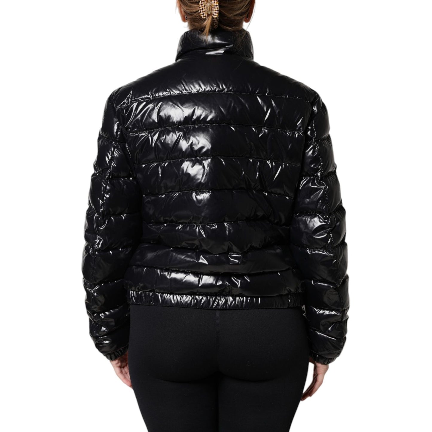 Dolce & Gabbana Black Logo Plaque Full Zip Puffer Jacket