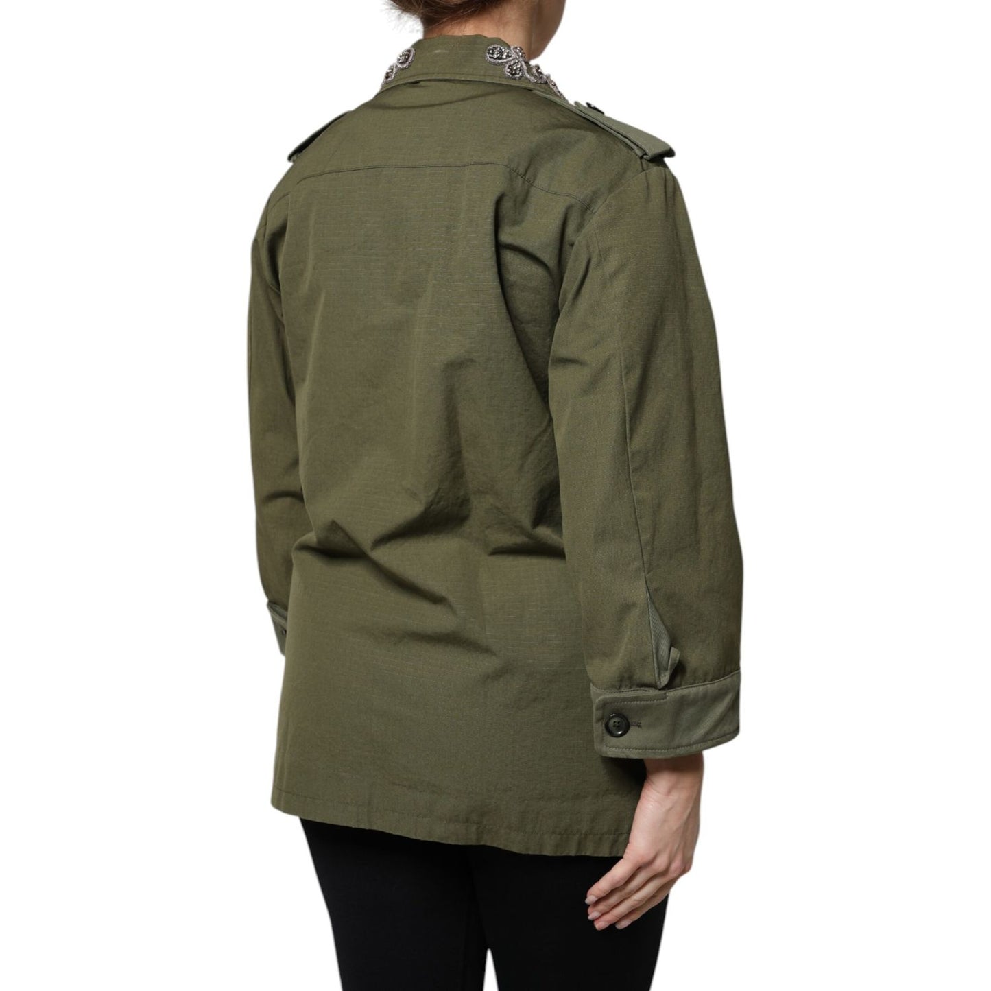 Dolce & Gabbana Military Green Queen Embellished Coat Jacket