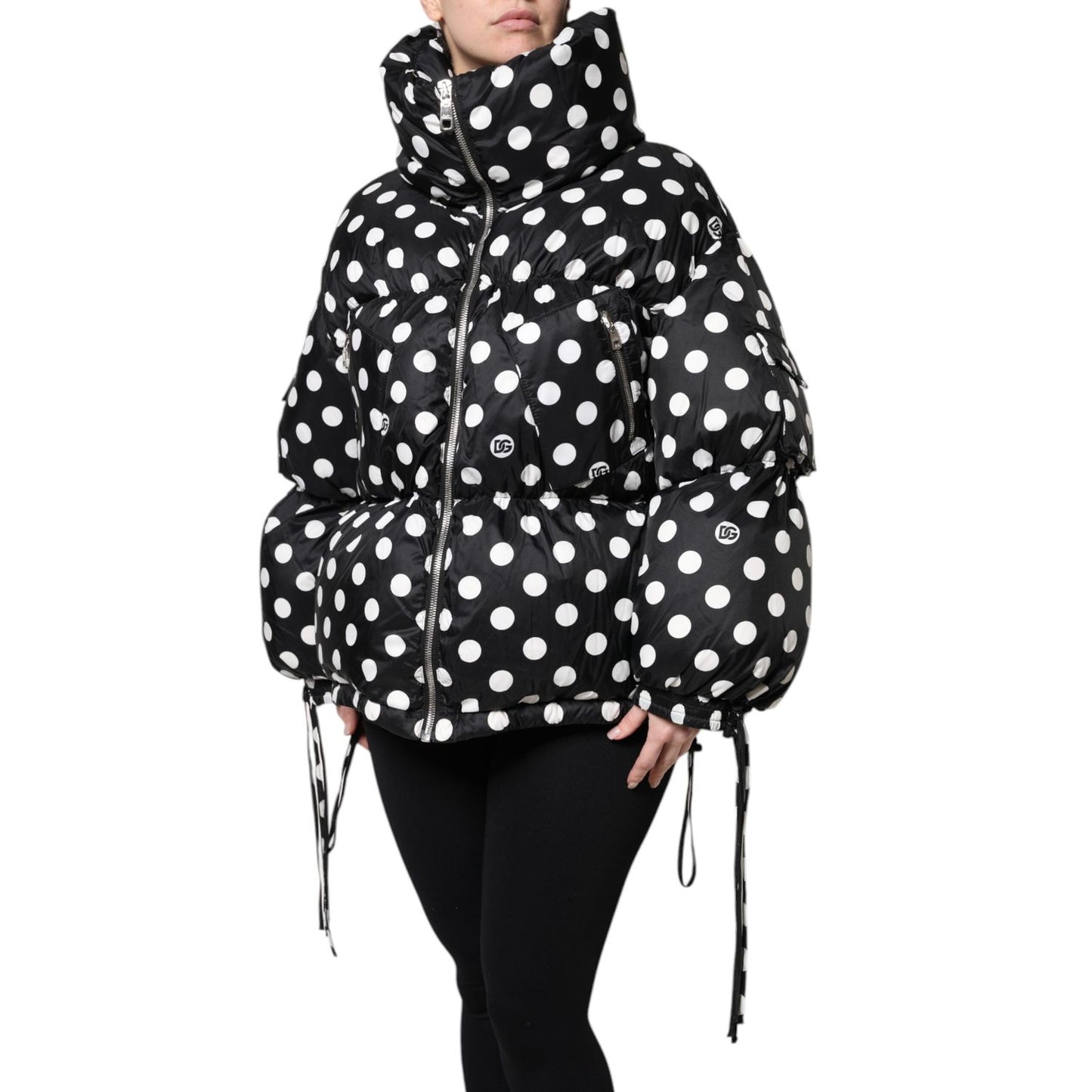 Dolce & Gabbana Black White Polka Dot Full Zip Puffer Jacket