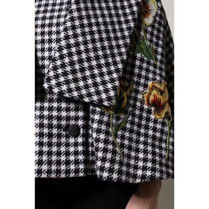 Dolce & Gabbana Black White Monochrome Patterned Floral Cape Jacket