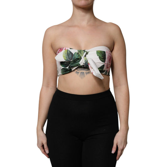 Dolce & Gabbana White Floral Print Cropped Bustier Corset Top