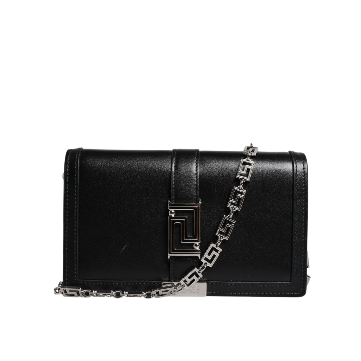 Versace Black Calfskin Leather Chain Strap Shoulder Crossbody Bag