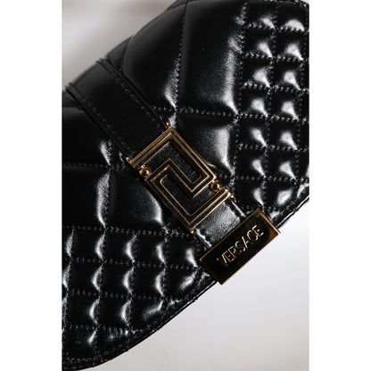 Versace Black Calf Leather Quilted Shoulder Strap Bag