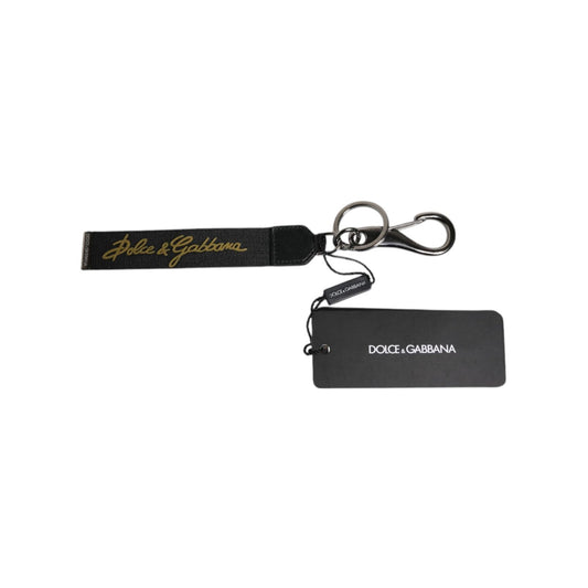 Dolce & Gabbana Black Logo Nylon Silver Brass Men Holder Keychain Keyring