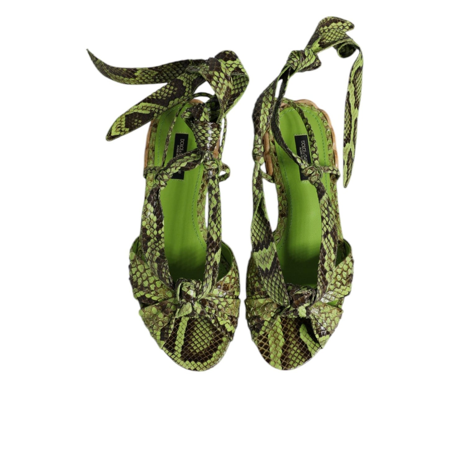 Dolce & Gabbana Green Animal Print Ankle Wrap Sandals Shoes