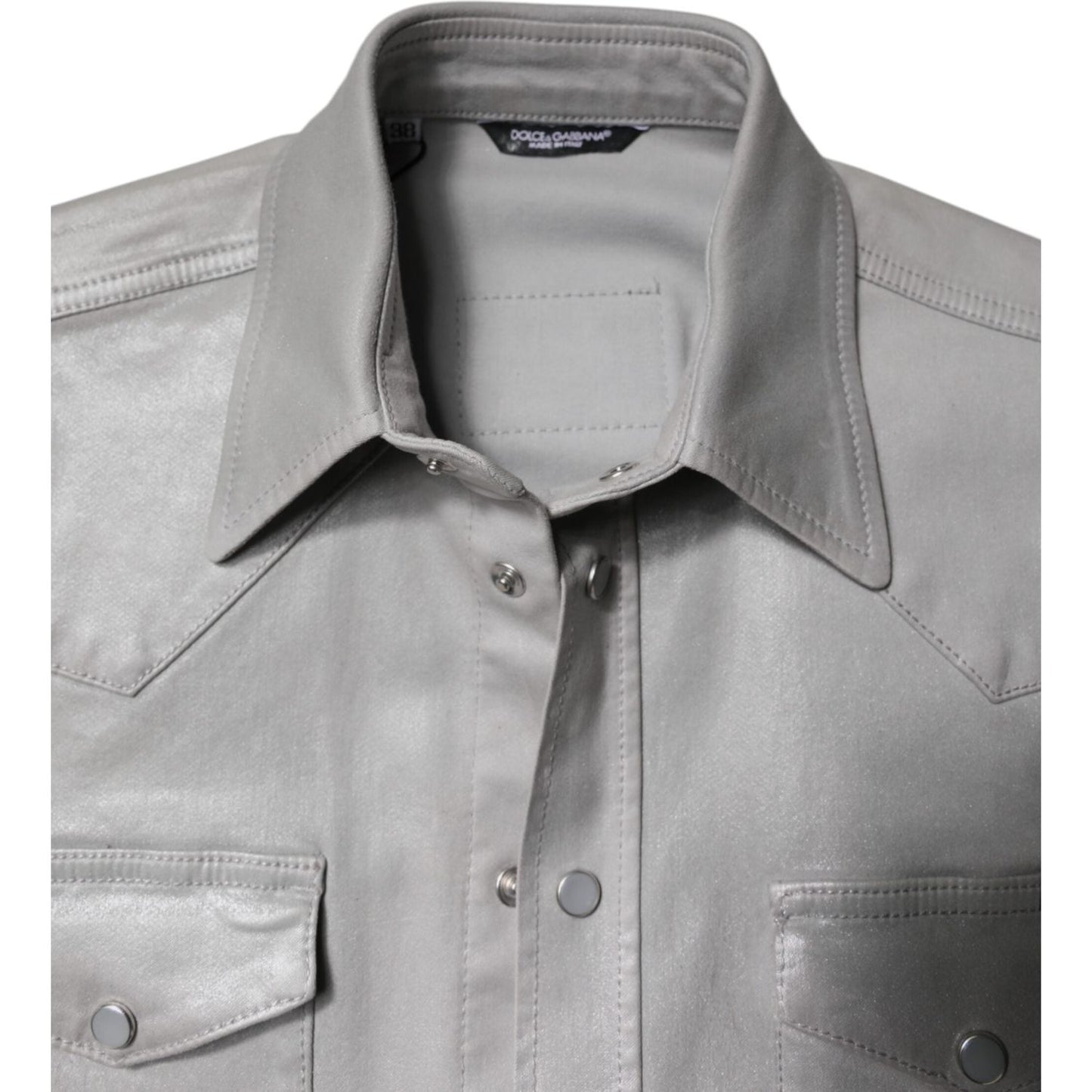 Dolce & Gabbana Metallic Gray Cotton Button Down Shirt