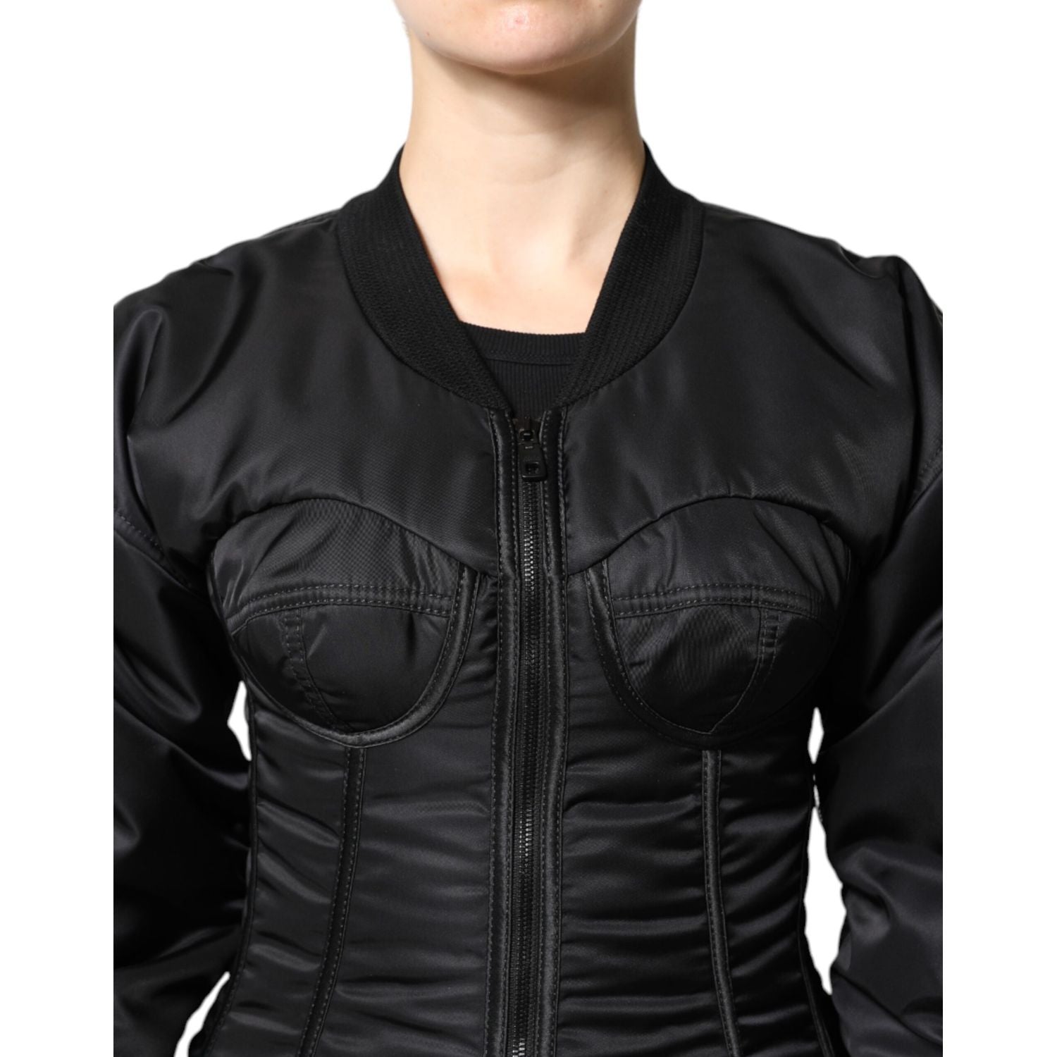 Dolce & Gabbana Black Nylon Full Zip Bustier Corset Jacket