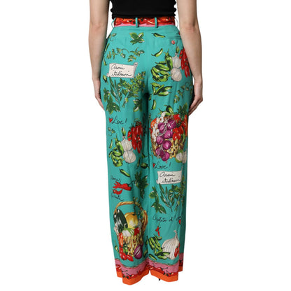 Dolce & Gabbana Green Silk Printed Straight Pants