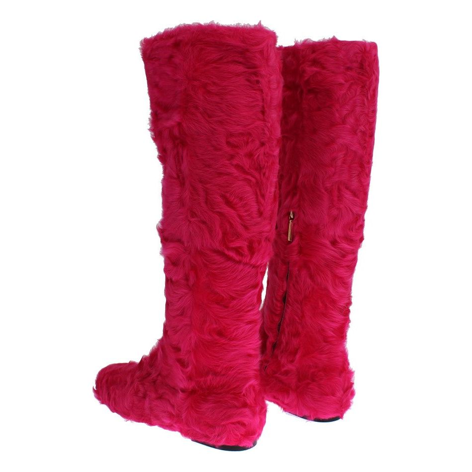 Dolce & Gabbana Elegant Pink Lambskin Fur Boots Dolce & Gabbana