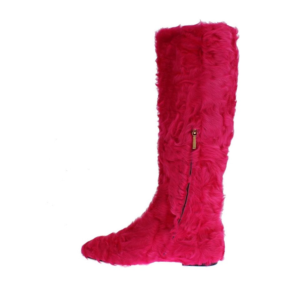 Dolce & Gabbana Elegant Pink Lambskin Fur Boots Dolce & Gabbana