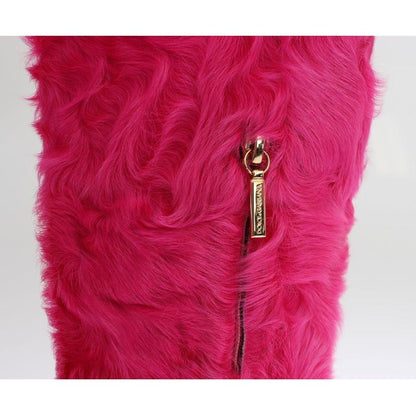 Dolce & Gabbana Pink Lamb Fur Leather Flat Boots