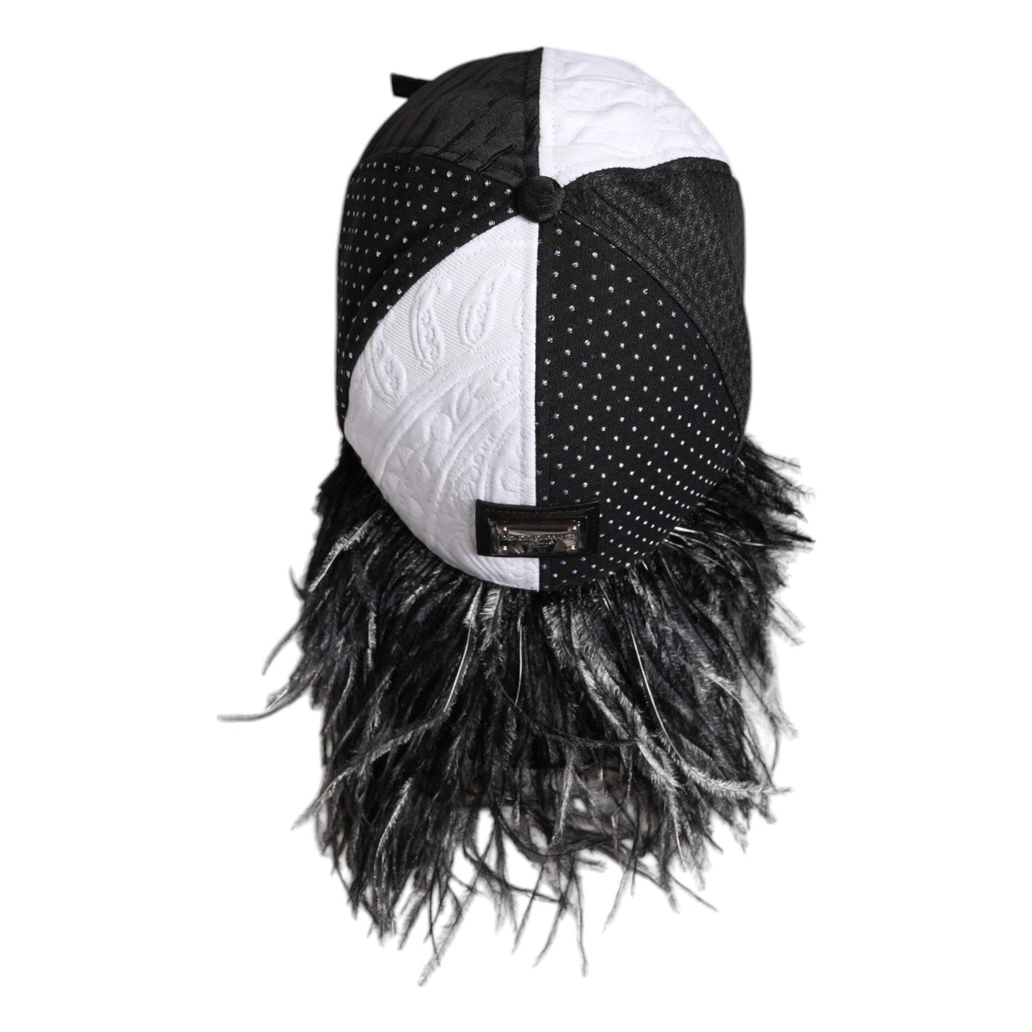 Dolce & Gabbana White Black Polka Dot Feathers Baseball Cap