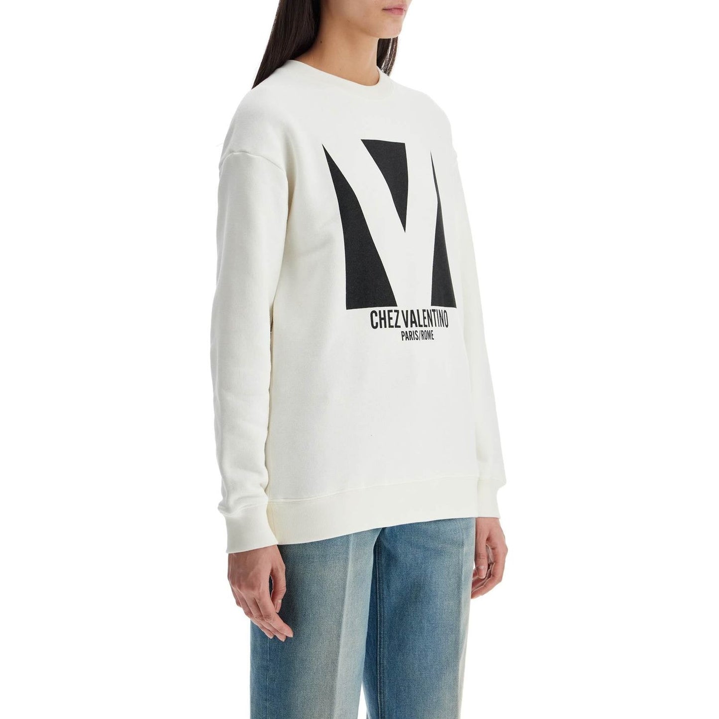 Valentino Garavani ivory cotton sweatshirt with bold stylized logo Topwear Valentino Garavani