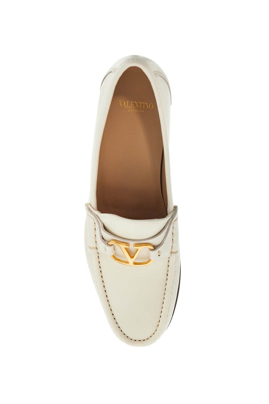 Valentino Garavani ivory leather loafer with golden metal v logo Loafers Valentino Garavani