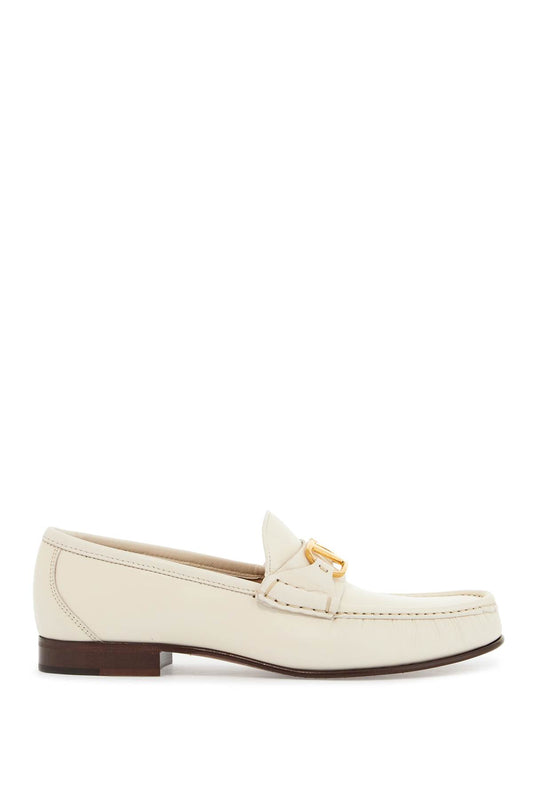 Valentino Garavani ivory leather loafer with golden metal v logo Loafers Valentino Garavani