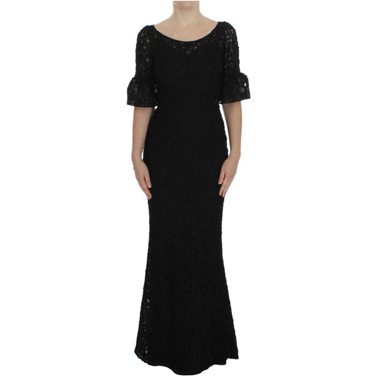 Dolce & Gabbana Elegant Black Floral Lace Maxi Dress Dolce & Gabbana