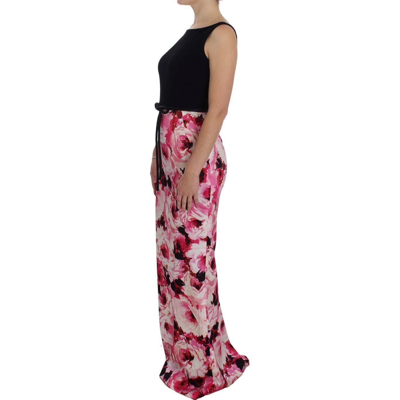 Dolce & Gabbana Pink Floral Print Long Maxi Sheath Dress