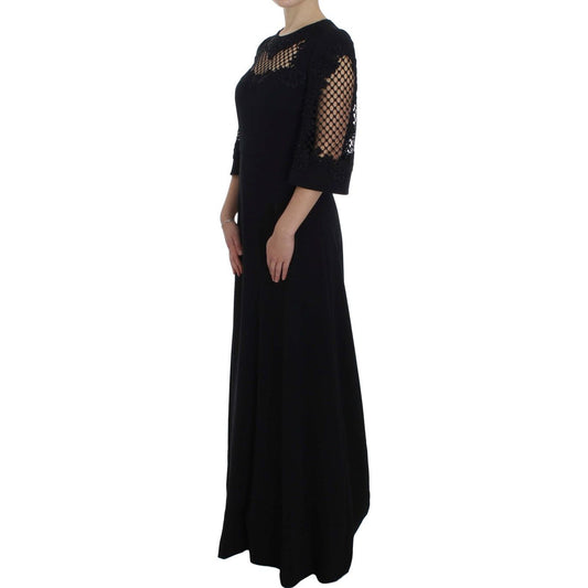 Dolce & Gabbana Elegant Black Wool Cutout Maxi Dress Dolce & Gabbana