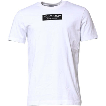 Dolce & Gabbana White Cotton Logo Patch Crew Neck T-shirt