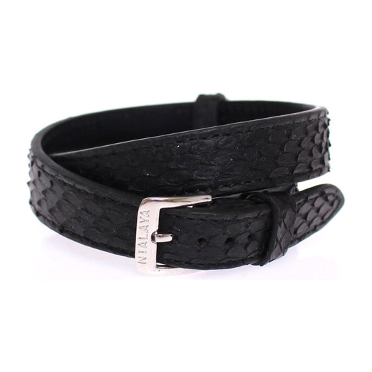 Nialaya Exquisite Black Snakeskin Silver Bracelet Nialaya