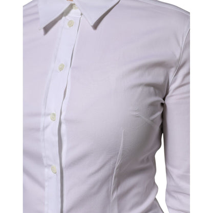Dolce & Gabbana White Cotton Collared Long Sleeves Blouse Top