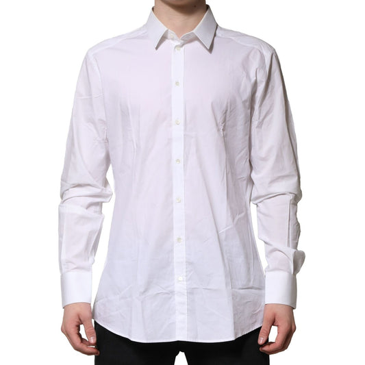 Dolce & Gabbana White Cotton GOLD Long Sleeves Dress Men Shirt